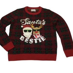 New Christmas Sweater Womens Sz M L Santa's Bestie Rudolph Reindeer Sequins NWT